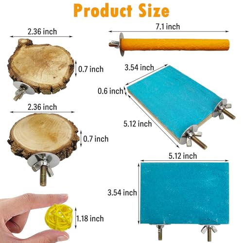 Image of Hamiledyi Bird Perch Stand Wood Parrot Stand Platform Colorful Sand Paw Grinding Stick Rattan Wicker Balls Parakeet Chewing Toys for Cockatiel Conure Budgies Parakeet Lovebird(12Pcs)