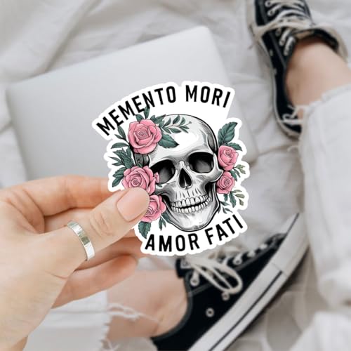 Calcomanías de Memento Mori y Amor Fati, set de 3 pegatinas de filosofía y calavera 3