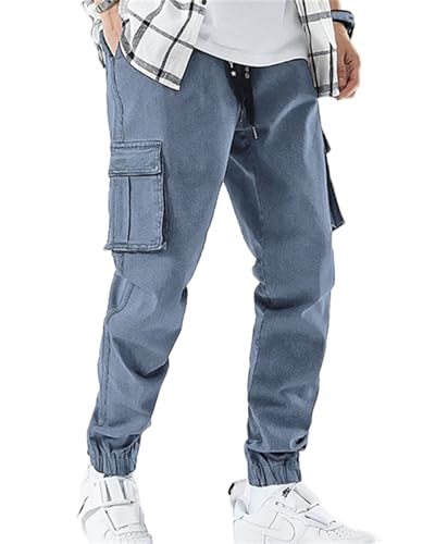 Men's Baggy Jeans Hip Hop Jeans Drawstring Multi Pocket Loose Jeans Fashion Dance Skater Skateboard Pants