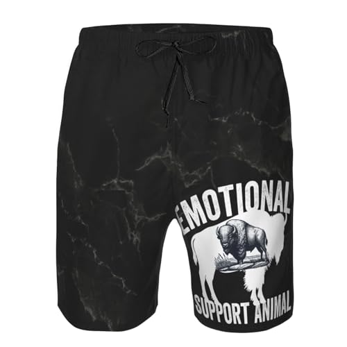 Emotional-Support Animal Funny Buffalo Bison Printing Men's Beach Shorts Swim Trunks