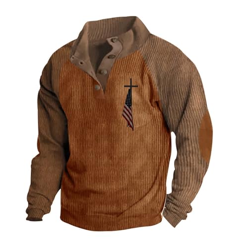Sudaderas para hombre, primavera, otoño e invierno, Día de la Independencia, casual, a la moda, suave y cómoda, con estampado pequeño, manga larga, botones, sin capucha, sin botones, sudadera casual