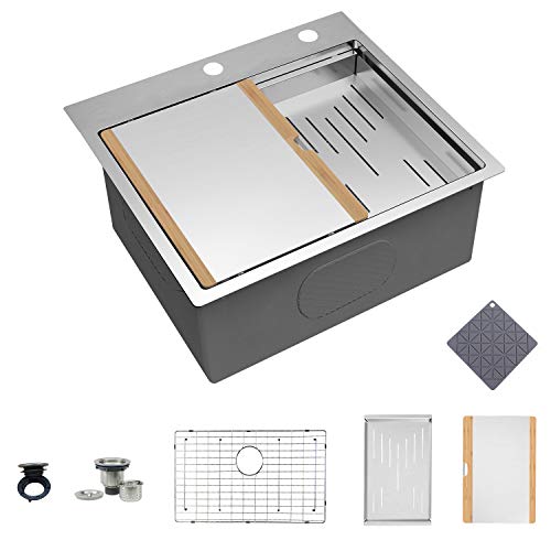 TORVA 25 Inch Drop-in Stainless Steel Single Bowl Kitchen Sink, Topmount Workstation Sink with 304 Stainless Steel Bar Prep Sink - Thumbnail 7