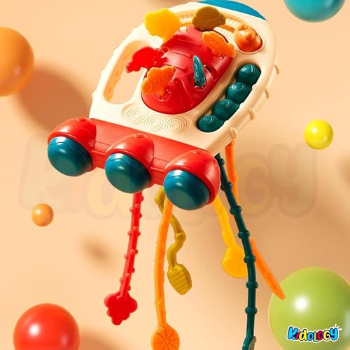 Image of Kidology Pull String Teething Sensory Montessori Baby Girl Travel Toy for 6+Months Boy - Food Grade Silicone Fine Motor Skills Toy (Blue)