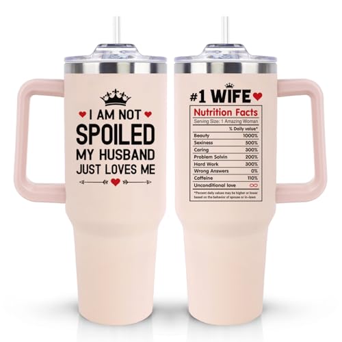 Mothers Day Gifts for Wife from Husband, Wedding Anniversary for Women Her, Wifey Birthday Gift On Christmas, Valentines Day - 40Oz Tumbler Cup With Handle And Straw - Wives Romantic Coffee Mug