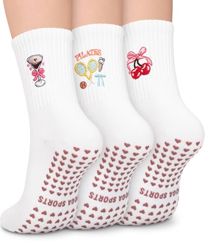 Image of Pilates Socks for Women, Non Slip Grip Socks for Yoga, Barre, Hospital, Grippy Socks Womens Gifts, 4 Pairs