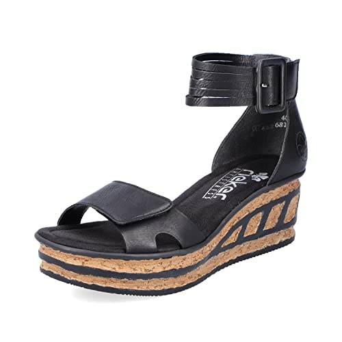 Rieker Femme Sandales 68194, Dame Sandales à Plateforme,Sandale à Plateforme,Chaussure d'été,Semelle épaisse,Noir (Schwarz / 00),42 EU / 8 UK