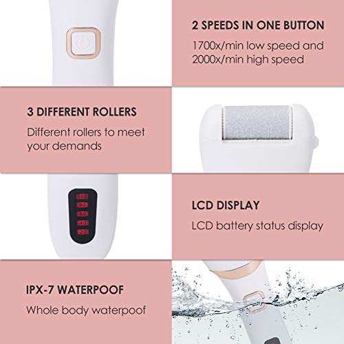 Foto von Callus Remover, Harthautentferner, Wiederaufladbare Wasserdichte Fußfeile, Hard Skin Remover, Foot Files for Foot Care with 3 Rollers and 2 Speeds, Zum Trocknen toter und rissiger Füße