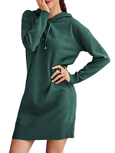 Simplee Women's Knit Long Sleeve Sweater Dress Hooded Long Pullover Sweater Dresses (Green 10)