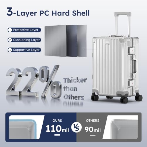 Image of ALPHA CAMP 2-Piece Luggage Set, 20 Inch Carry-On & 30 Inch Trunk Luggage | Aluminum Frame Zipperless 3-Layer PC Suitcase Set with TSA Lock,Charging Port,Cup Holder for Business & Holiday Travel