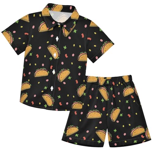 Image of visesunny Funny Boy's 2 Pieces Shirt and Short Set Casual Shirts Short Sleeve Beach Shorts Summer Outfits for 3-10 Years Kids