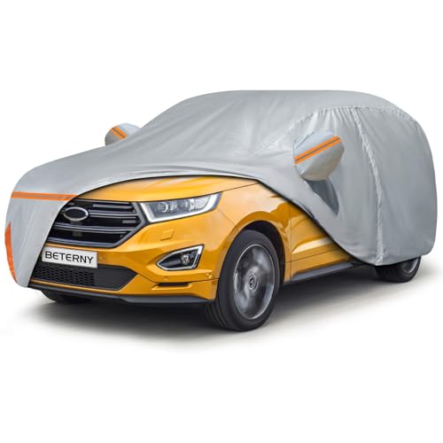 Image of Car Cover for 2007-2025 Ford Edge, Waterproof Custom-fit Sun Rain Dust Snow All Weather Protection Windproof Outdoor Edge Full Car Cover with Cotton Lining and Door Zipper-Grey