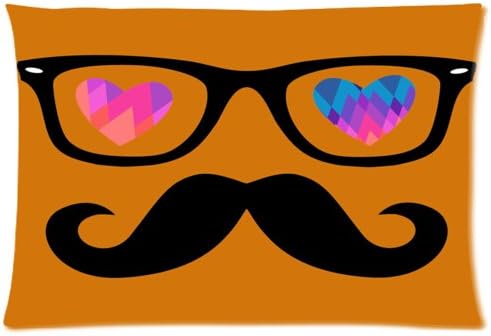 Pillowcase Pillow Cover Art Painting Glasses and Mustache Zippered Pillow Protector 20x30 inch (one side)
