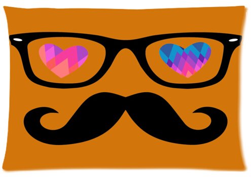 Pillowcase Pillow Cover Art Painting Glasses and Mustache Zippered Pillow Protector 20x30 inch (one side)