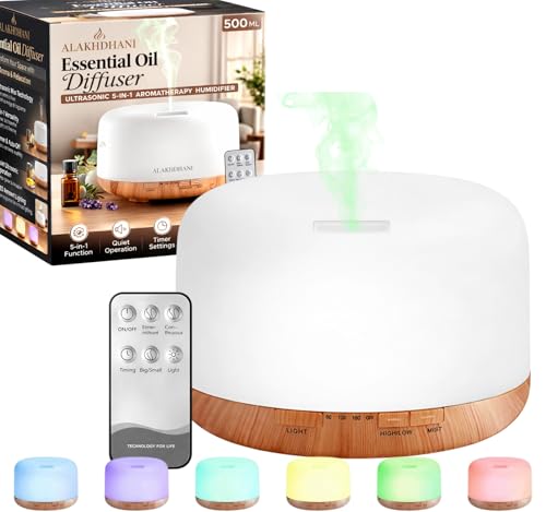 Image of 500 ml Essential Oil Diffuser | Ultrasonic 5-in-1 Aromatherapy Humidifier | Timer & Auto-Off Safety | Quiet Air Humidifier | LED Night Light | For Home & Office
