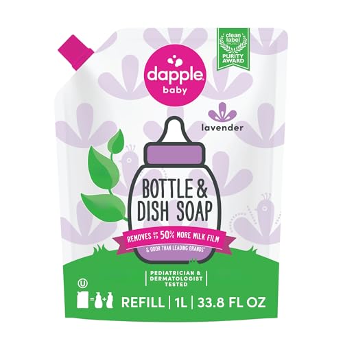 Image of Dapple Baby Lavender Bottle & Dish Soap Refill Pouch - (2 Pack) 33.8 fl oz - Plant-Powered Cleaner for Baby Bottles, Pump Parts, and Sippy Cups
