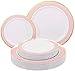NERVURE 102 PCS Pink with Gold Rim Disposable Plates-Wedding and Party Plastic Plates Include 51PCS 10.25inch Dinner Plates And 51PCS 7.5inch Dessert/Salad Plates - Value Pack 102 Count(Pink)