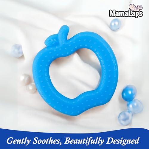 Image of MamaLaps Soft Silicone Baby Teether, Silicone BPA Free Teethers for Newborn Infant, Teething Toy for Babies with Textured Surface for Soothing Gums (Pack of 1, Apple-Blue)