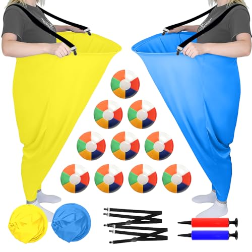 KPAPD Granny Pants Yard Game 2Pcs Granny Pants Outdoor Games with 10 Bouncy Balls 2 Air Pump and 2 Elastic Band Granny Pants Game for Adults Family Easter Carnival Party(Yellow and Blue)
