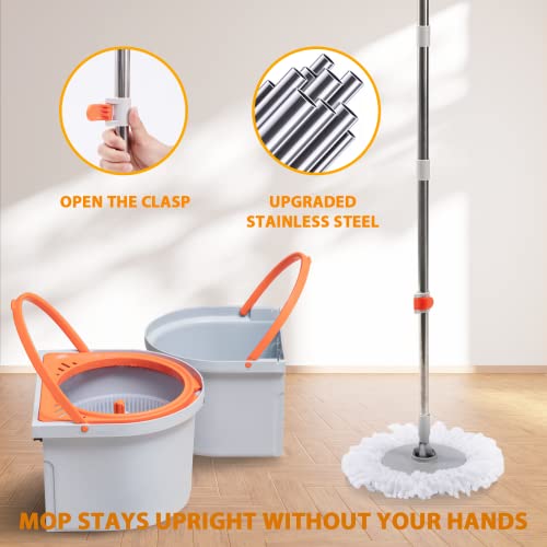 Worthland Spin Mop For Floor Cleaning With 4 Reusable Microfiber Mop Heads, 2 In 1 Mop And Bucket With Wringer Set, Wet Dust Mop For Hardwood, Laminate, Tile #TOP2