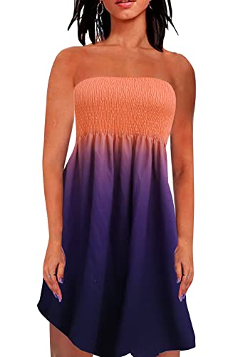 Image of Zyyfly Strapless Dress for Women Summer Beach Boho Smocked Tube Top Dress