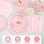 350 Pcs Pink Party Supplies Include Scalloped Plate Napkin Cup Forks Knives, Valentine's Day Plastic Cutlery 50 Guest Disposable Party Tableware Set for Wedding Baby Shower Bridal Birthday Parties - Image 3