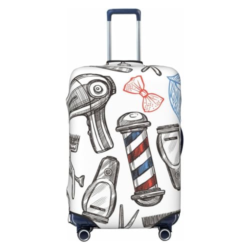 Barber Shop Monochrome Style Print Suitcase Cover Luggage Protector Washable Elastic Fashionable Travel Gear Cover - Main Image