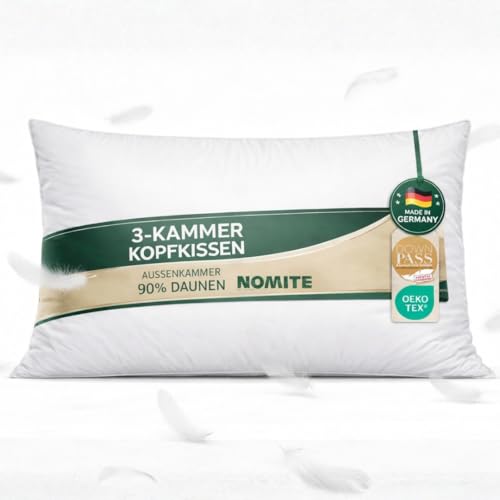 Hatchka Made in Germany Daunenkissen 50x70 | 3 Kammer Kopfkissen 50x70 Daunen und Federn | Allergiker Kissen I Tierwohl 50x70 Kissen | Oeko-TEX Schlafkissen | Pillows for Sleeping | Federkissen
