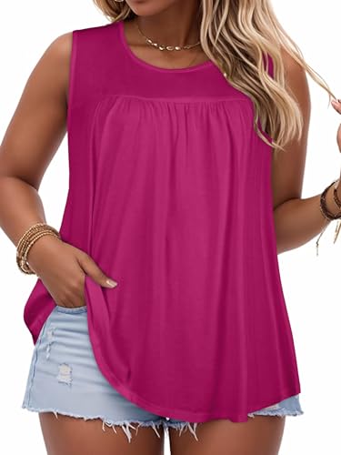 Image of Women Plus Size Tank Top Casual Summer Tops Loose Fit Sleeveless T Shirts Trendy Crewneck Tunic Tees 2026