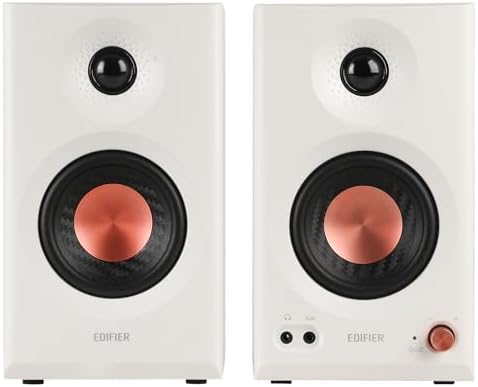 Edifier MR3 Powered Studio Monitor Speakers, Hi-Res Audio Certified Bluetooth V5.4 Active Bookshelf Loudspeakers, 2.0 Computer Speaker with Headphone Output RCA AUX Balanced TRS Input (White) - Thumbnail 2