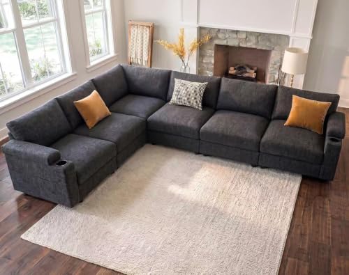 Image of sectional couches for Living Room, Oversized Modular Cloud U Shaped Couch, FSC Certified Chenille, Removable Chaise Sofa (Grey, L Shaped 6 Seat)