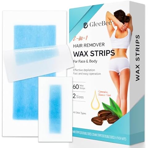 Wax Strips for Hair Removal for Women and Men – 60 Count Pack with 40 Body Strips and 20 Facial Strips for Face, Arms, Legs, and Underarms – Gentle Facial Wax Strips for Women Cover