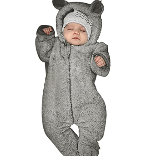 Girls Boys Bear Toddler Buttons Fuzzy Romper Infant Jumpsuit Baby Hooded Coat Winter Warm Clothes Outerwear