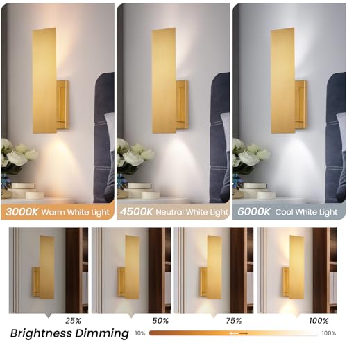 Image of Gold Wireless Wall Sconces Set of Two,3000K-6000K Dimmable Battery Operated Wall Sconce with Remote,USB Rechargeable LED Wall Lights for Living Room Bedroom Hallway