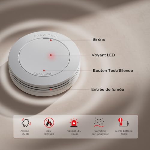 Safeliveo Détecteur de fumée Autonome,Batterie 10 Ans,Alarme 85 DB, Ultra-Fin, sans LED Clignotante,Fonction silencieuse, avec tampons adhésifs,1 Pièces – vue 8