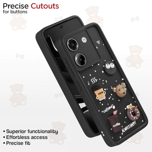 Image of Pikkme Back Cover for Poco M7 Pro 5G | 3D Bear Silicone Cute & Fun Coffee Cartoon | Full Body Protection Bumper Case (Black)