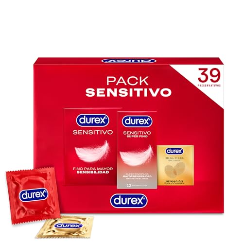 Durex Pack Preservativos Sensitivo Suave + Sensitivo Contacto Total + Real Feel Sin Latex, Pack Ahorro 39 condones