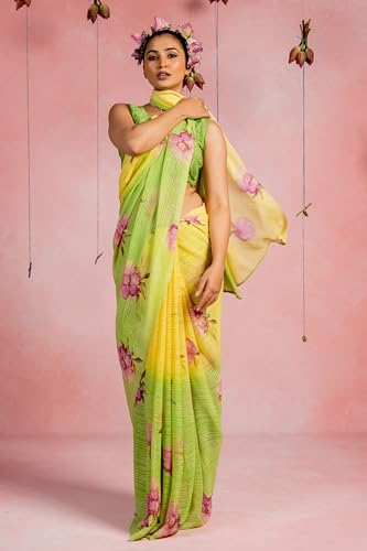 Image of MIRCHI FASHION Saree for Woman Georgette Floral and Leaf Printed | Elegant Farewell and Ceremonial Women's Sari with Blouse Piece