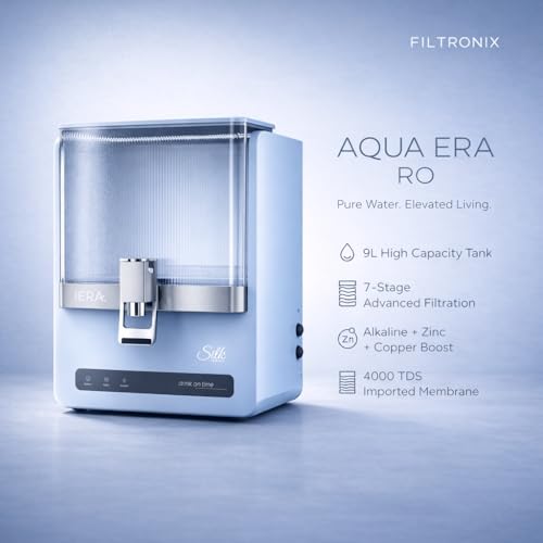 Image of Aqua Era RO Water Purifier for Home| High Capacity 9Liter Tank| 7 Stage Advanced Filtration| RO+PP+Sed+Carbon+Alk+Zinc+Copper| 4000 TDS | Best RO for Home, Office & Family (SILK BLUE)