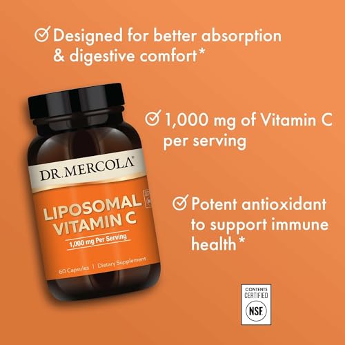 Dr. Mercola Liposomal Vitamin C - Brain, Heart, Eye & Immune Support - Provides 1,000 mg of Bioavailable Vitamin C - Non-GMO, Gluten-Free & Soy-Free - 60 Capsules (30 Servings) - Image 5