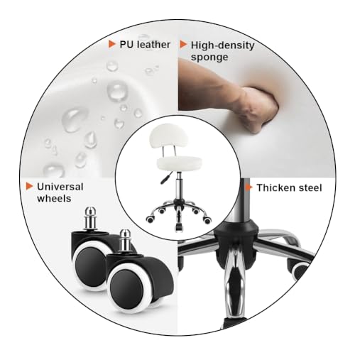 KKTONER Banqueta de rodinhas com altura do meio das costas cadeira giratória de couro sintético com