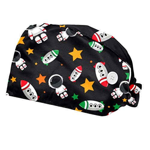 Chapeaux de travail respirants motif fusée JDEZ lot de 2 casquettes bouffantes unisexes