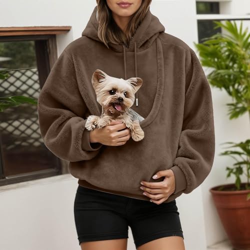 Sudadera con capucha para llevar gatos de color marrón talla M de forro polar 3