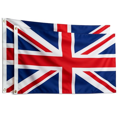 Union Jack Flags Britain UK Flag (PACK OF 2) 5ft x 3ft with Brass Eyelets British UK National Flag for Indoor & Outdoor Use, Parties Festivals Coronation Street Decorations Royal Celebrations, Union Jack Flags Britain UK Flag (PACK OF 2) 5ft x 3ft with Brass Eyelets British UK National Flag for Indoor & Outdoor Use, Parties Festivals Coronation Street Decorations Royal Celebrations,