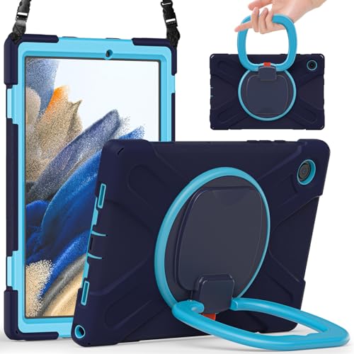 Étui Samsung Galaxy Tab A8 10.5 pouces antichoc bleu avec support rotatif et bandoulière JZ