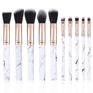 Makeup Brushes 10Pcs Marble Make Up Brushes Set – Includes Foundation, Blusher, Powder, Blending, Eyeshadow and Concealer Brushes, Gift for Women Girls (Black)