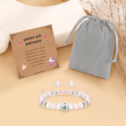 Image of 4-12 Year Old Girl Birthday Gifts, Adjustable Pink White Pearl Beaded Bracelet for Teen Girls, 4-12th Happy Birthday Christmas Graduation Gifts for Daughter Granddaughter Niece