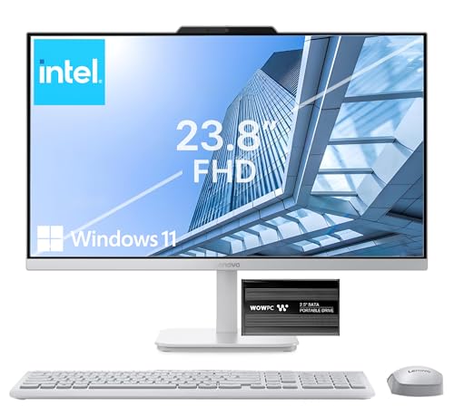 Image of Lenovo IdeaCentre Everyday Tasks 24 inch Full HD All-in-One Desktop Computer • Office 365 for The Web • Intel 4-Cores • 512GB Portable HDD and 256GB SSD • 8GB RAM • Wireless Keyboard & Mouse • Windows 11