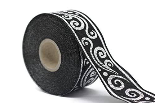 11 Yard 0.86 Inches Wide Metallic Silver Renaissance Jacquard Ribbon Sewing Trim Upholstery Fabric 22078 #TOP1