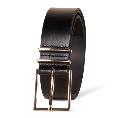 Amazon Essentials Women's Leather Refined Buckle Dress Belt, Black, X-Large