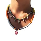 Wiwpar Boho Heishi Choker Layered Necklaces Colorful Beads Chain Necklace Shell Pendant Beach Neck C